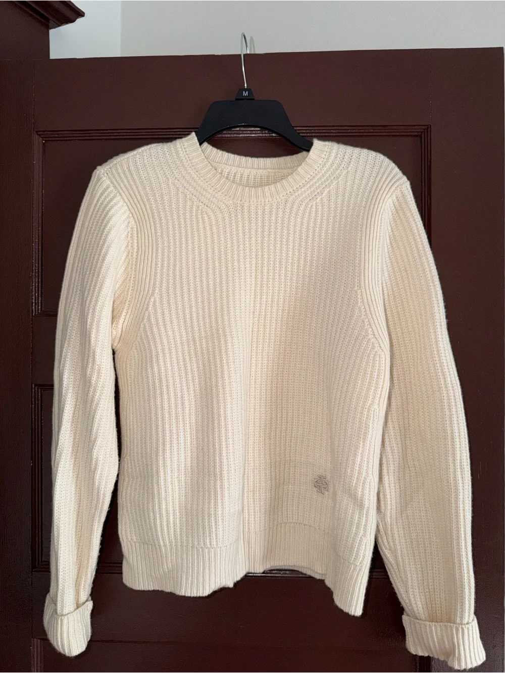 Tory Burch Cream Ribbed Cashmere Crew Sweater